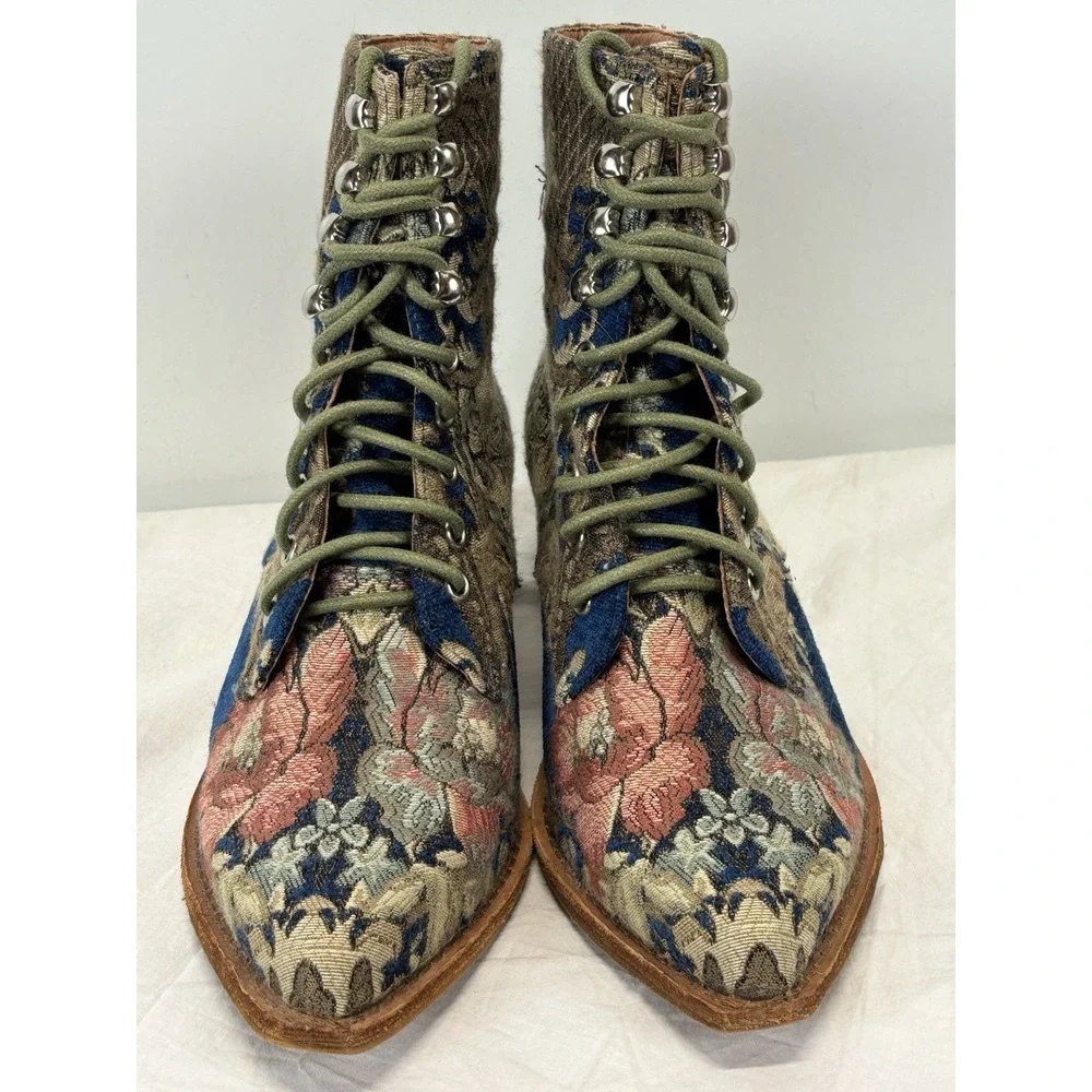 Jeffrey Campbell Tapestry Ankle Boots Sz 6.5 Women's Boho Prairie Coachella